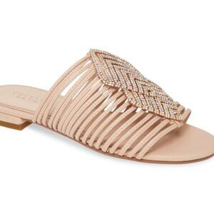 Cecelia New York Darleen Slide Sandal Nude/Silver Stone Slip On Mule Flat Size 8